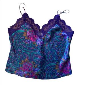 Vintage Victoria’s Secret gold label purple floral and lace polyester camisole S